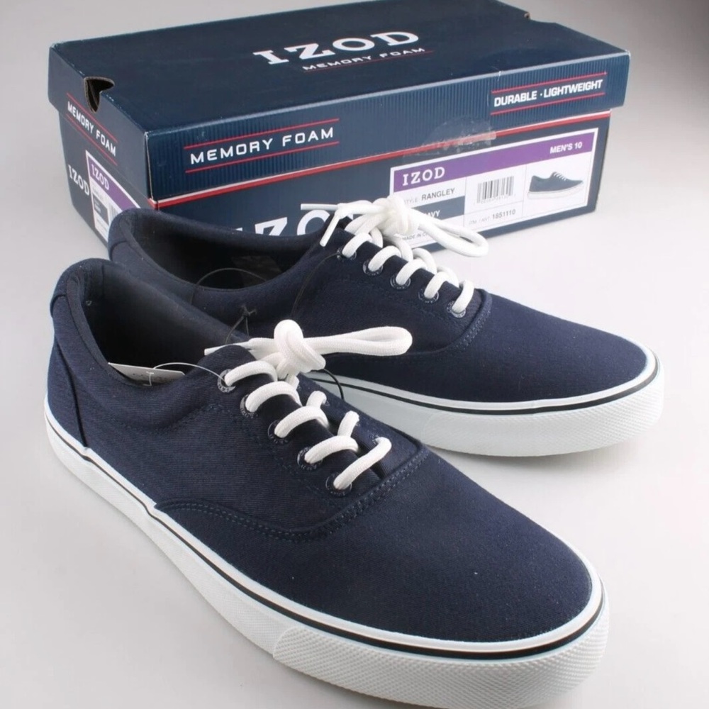 New IZOD Men's Rangley Casual Lace Up Canvas Sneaker, Navy Blue, Size 9